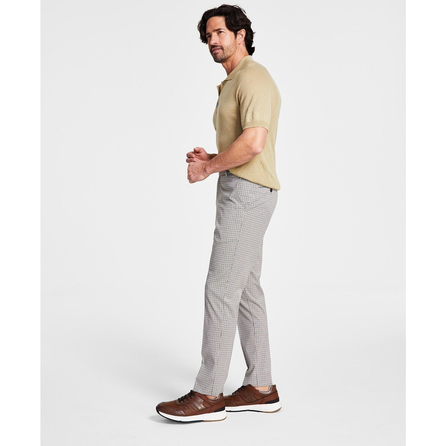 Tommy Hilfiger Men's Modern-Fit TH Flex Stretch Plaid Dress Pants Tan B4HP