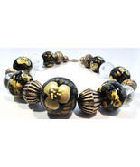 Vintage 1980s Huge Wood Silver Lucite Beaded Hand Painted Art Choker Nec... - $101.55 CAD
