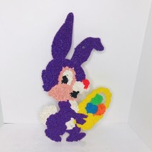Vintage Easter Bunny Rabbit Basket Melted Popcorn Plastic Decoration Purple 21” - £19.38 GBP