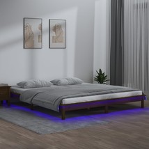 LED Bed Frame Honey Brown 150x200 cm King Size Solid Wood - £86.92 GBP