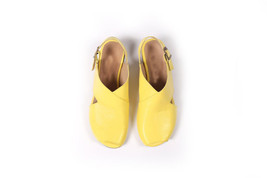 Yellow Patent Leather Peep Toe Slingsback Women&#39;s Classic Dress Slide Sandals - £101.82 GBP