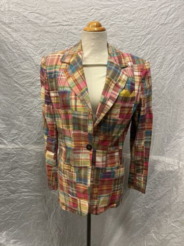 Primary image for Unique Colorful Plaid Patchwork Vintage Blazer Jacket, Women's Sz 6, Ninety, ...