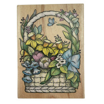 Spring Bouquet Flower Basket Rubber Stamp All Night Media 468H Vintage 1... - £6.90 GBP