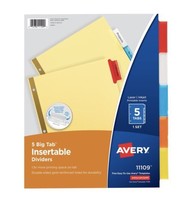 Avery 5-Tab Dividers, Insertable Multicolor Big Tabs, 6 Sets (11109) - £14.35 GBP