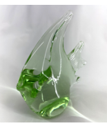 Vintage Green Angel Fish Handblown Art Glass Clear Figurine Paperweight - £12.58 GBP