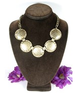 BIG BOLD GOLDtone NECKLACE Vintage Choker 5 Large Round Metal Disk Links... - $17.81