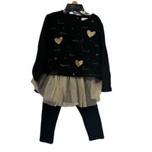 BCBG Baby Girls 2 Piece Top Tutu Leggings Set Black Heart Print Keyhole ... - £14.78 GBP