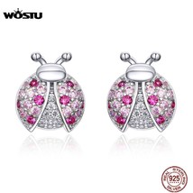 WOSTU 100% 925 Silver Pink Zircon Stud Earrings Silver 925 Jewelry For Women Wed - $23.58