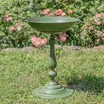 Zaer Ltd. Ornate Metal Pedestal Style Birdbath with Cast Iron Birds on Rim Full  - £108.20 GBP