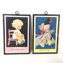 2 Mabel Lucie Attwell bathroom plaques vintage 50’s Little Ole Lady Pink Yellow - £11.82 GBP