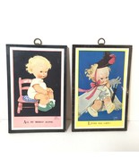2 Mabel Lucie Attwell bathroom plaques vintage 50’s Little Ole Lady Pink... - £11.65 GBP