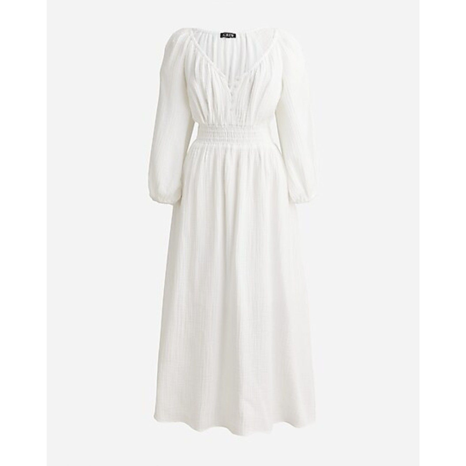 J. Crew Boho Gauzy Muslin V-Neck Smocked Midi Dress White Sz XS-S NEW - $56.09