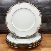 Noritake Ontario 3763 Set of 4 Dinner Plates Blue Gold Band Pink Flowers... - $48.44