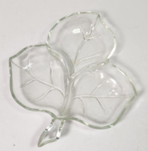 VINTAGE Hazel Atlas Clear Glass Ivy Leaf 3 Part Divided Nut Candy Dish Trinket - £6.75 GBP