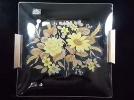 Viking Glass Yellow Floral Wood Handled Square Serving Tray, Yellow Rose... - $42.00