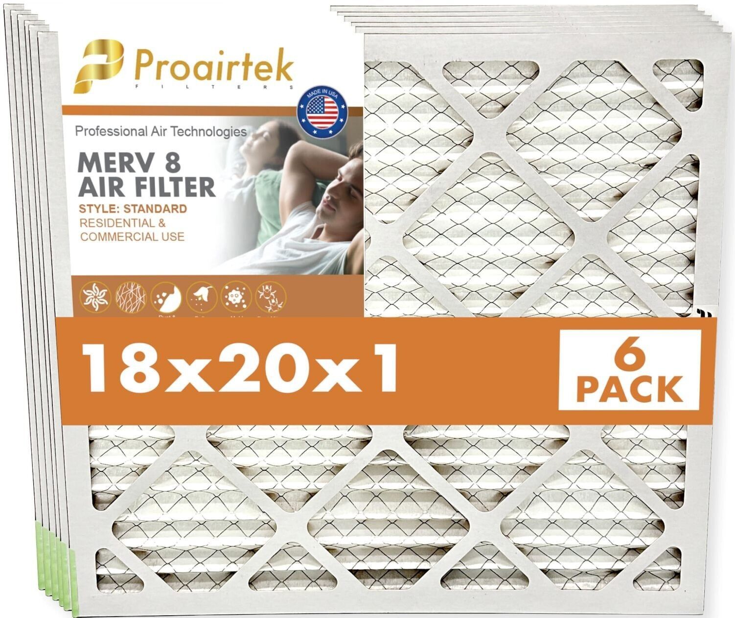 Proairtek AF18201M08SWH Model MERV08 18x20x1 Air Filters (Pack of 6) - $52.99