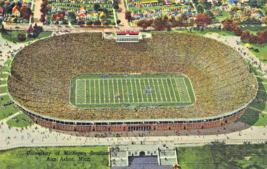 Ann Arbor Mi~University Michigan Football Stadium~Aerial 1940s Vintage Postcard - £7.83 GBP
