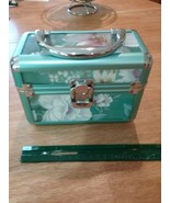Cosmetic box green and silver latched floral jewelry or cosmetic box - £4.64 GBP
