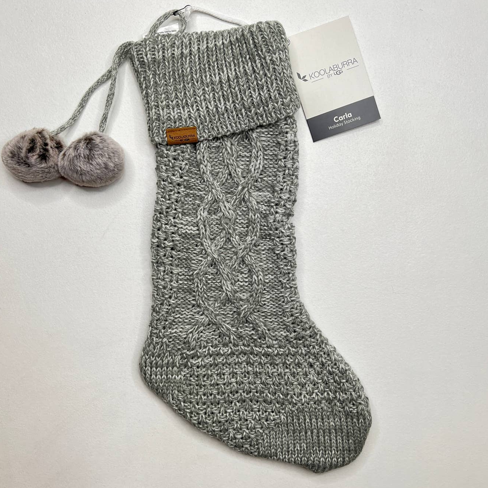 Ugg Koolaburra Carla Gray Knit Christmas Stocking With Faux Fur Pom Poms... - $32.92