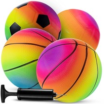 Rainbow Sports Balls - 6 Inch (Pack Of 4) Inflatable Vinyl Balls For Kids And To - £14.64 GBP