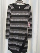 NWT Trixxi Juniors Striped Asymmetrical Black Grey Sweater Dress M Org $69.00 - £4.54 GBP