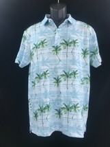 Men&#39;s Hawaiian print Golf Polo by Yatta blue white palm tree S New - $26.99