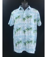 Men&#39;s Hawaiian print Golf Polo by Yatta blue white palm tree S New - $26.99