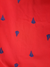 Quaint Nautical Red Twill with Blue Embroidered Sailboat Fabric  56&quot; x 2... - £35.48 GBP