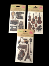 Crafters Square Puffy Stickers Set Lot 3 Pks Vintage Cameras Music Instruments - $27.83