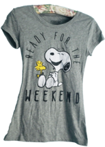 Peanuts Womens T Shirt Size XS Gray Snoopy Ready For The Weekend The Cutest Ever - £9.49 GBP