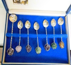 Prada Set / 6 Silver Demitasse Spoons + 1 Sugar Semiprecious Stones Boxed Brazil - £34.90 GBP