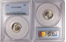 1957 Roosevelt 90% Silver Dime Stunning Frosty White PCGS MS 65 GEM BEAUTY  2012 - $28.04