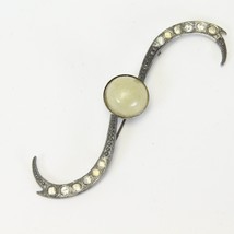 Antique Brooch Pin Rhinestones 4&quot; Long Sliver Tone - £19.04 GBP