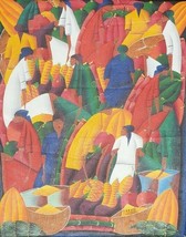 Vintage &amp; Signed FanFan Kenol Naif Folk Haitian Art Painting on Canvas HAITI - £455.56 GBP