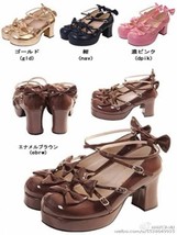 New 10cm high heel bow cross band muffin large Lolita shoes  - £78.82 GBP