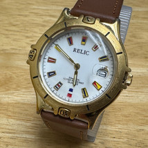 Relic Quartz Watch ZR-11213 Men Gold Tone Japan Analog Leather Date New ... - $26.59