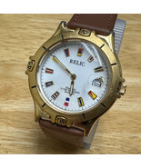 Relic Quartz Watch ZR-11213 Men Gold Tone Japan Analog Leather Date New ... - £21.01 GBP