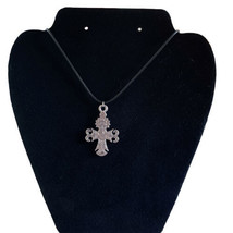 cross on leather necklace - £6.28 GBP