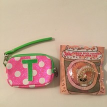 Justice wristlet coin purse initial T spiral hair ties set pink  - £15.04 GBP
