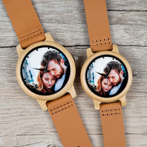 Photo Custom Bamboo watch Men Women Couple Gift wrist watches - $32.99