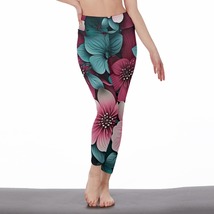Women&#39;s Leggings Vibrant Burgundy and Green Floral Style 2 Size S-5XL Available - £23.97 GBP