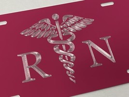 Engraved Pink RN Registered Nurse Car Tag Diamond Etched License Plate GIFT - £17.27 GBP