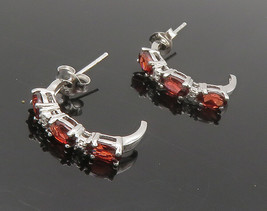 925 Sterling Silver - Red &amp; White Topaz Shiny Curved Drop Earrings - EG7501 - £20.85 GBP