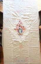 Vintage Chinese Silk Satin Peacock Embroidery Bed Cover Or Tablecloth 77&quot;x82&quot; - £54.36 GBP