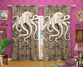White Octopus Curtains, Ornated Baroque Home Decor, Window Drapes, Sheer and Bla - £130.04 GBP