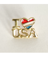 1981 Avon Enamel Heart I Love USA Patriotic Gold Tone Lapel Pin Tie Tack - £15.76 GBP