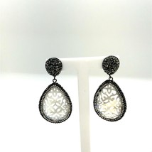 Vtg Sterling Sign FZ Carved Mother of Pearl with Pave Gemstone Dangle Earrings - £43.02 GBP