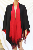 Nwt Urban Coco Red Black Reversible Lightweight Knit Cape Poncho Shawl Fringed - £19.61 GBP