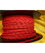 Red Cotton Cloth Covered Twisted Wire, Vintage Style Braided Power Cable - £1.08 GBP