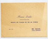 Hotel de Paris Et De La Poste Business Card Maurice Sandre &amp; Menu Sens F... - $27.72